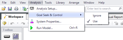Selecting Use for Goal Seek and Control from the Analysis menu.